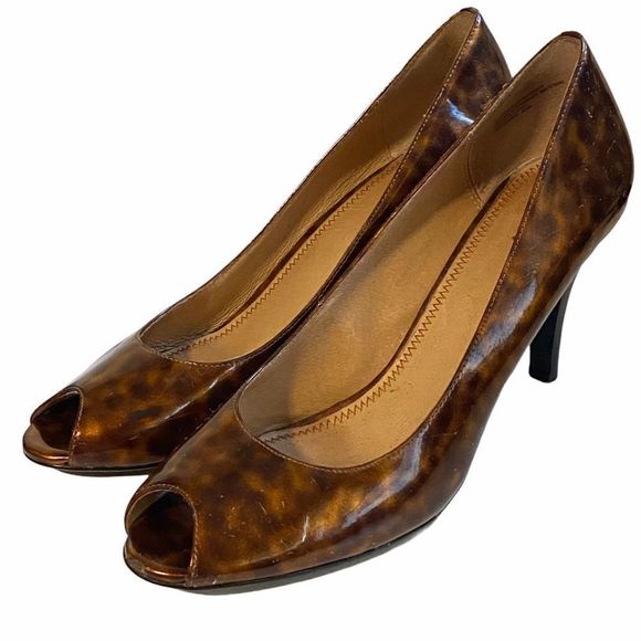 BP Animal Print Peep Toe Heels 9.5M Casual Office Workwear Shoes - Picture 4 of 8